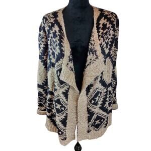 CATO Women's Sweater Large Acrylic Polyester Beige Black Geometric Winter